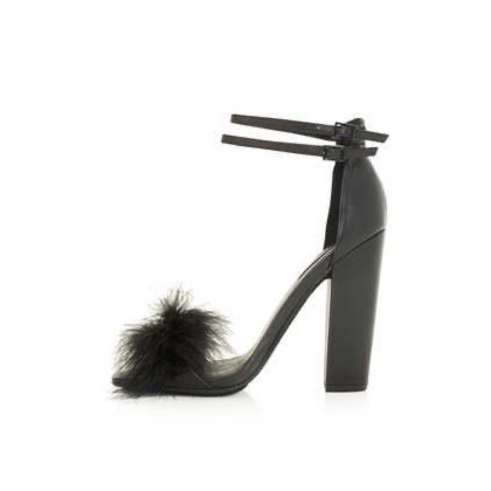 Feather Open Toe Heeled Sandal in Black